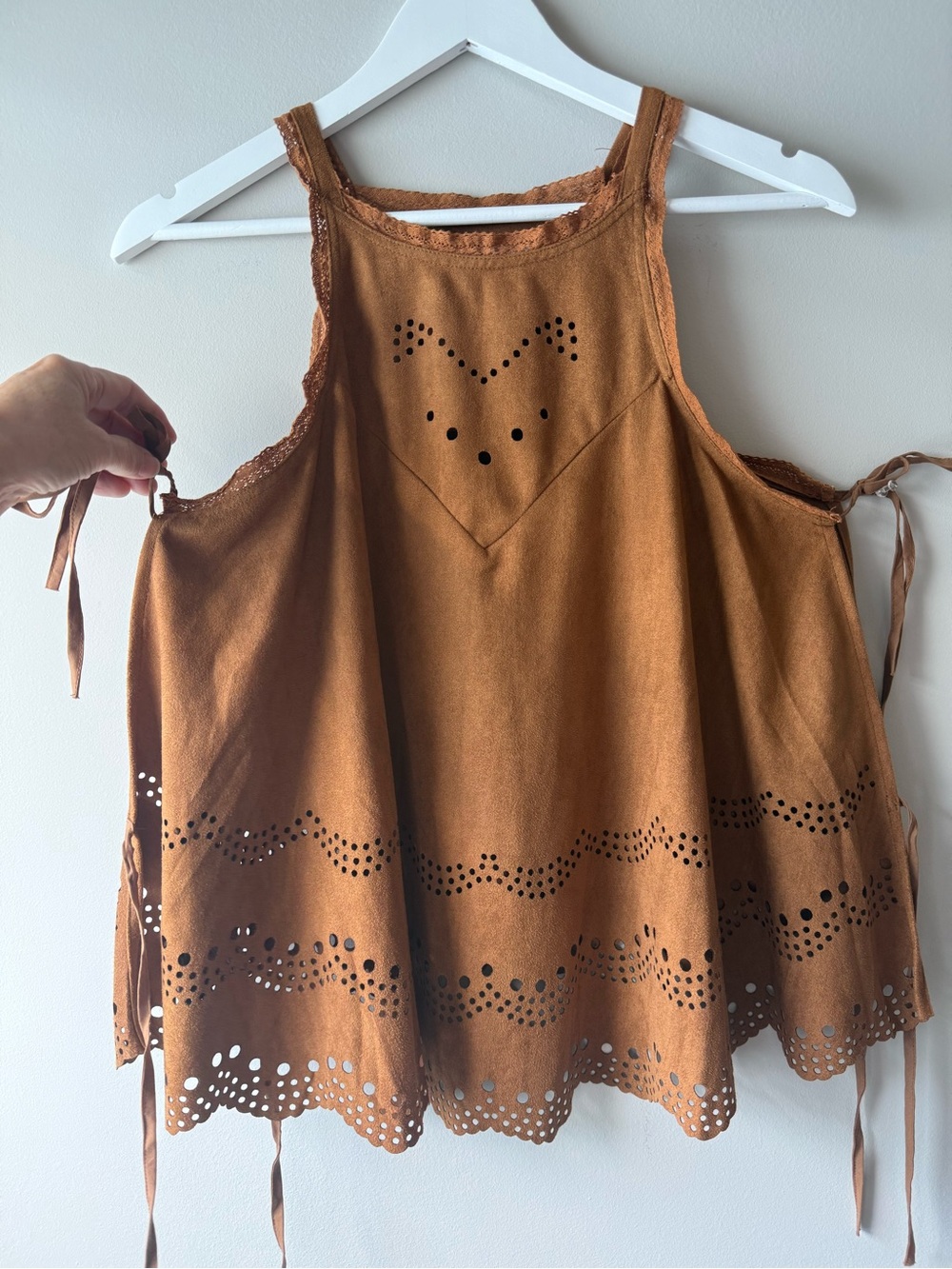 Muche et Muchette Brown Faux Suede Laser Cut Tunic Top One Size